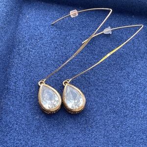 Revolve ETTIKA Crystal Teardrop Linear Drop Earrings In Gold